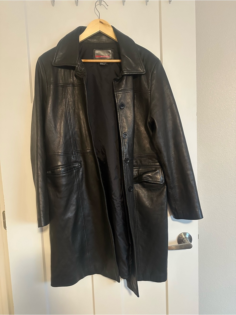 Brandon Thomas Black Leather Trench Coat